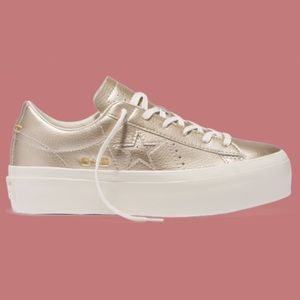 Converse One Star Platform Sneakers Gold Leather